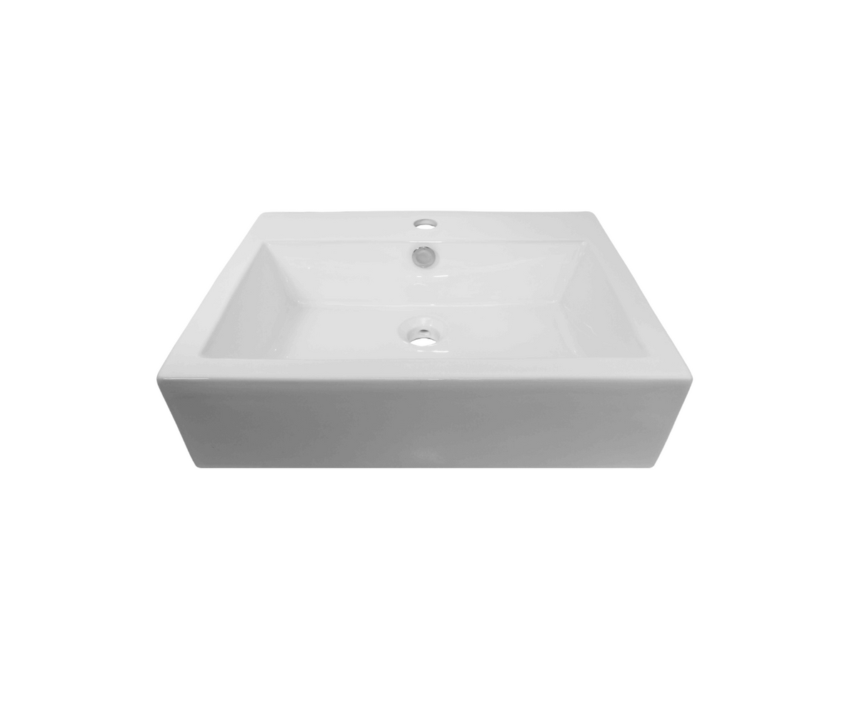 570*450*150 KROHLI Rectangle White Gloss Counter Basin with Overflow - Tap Provision