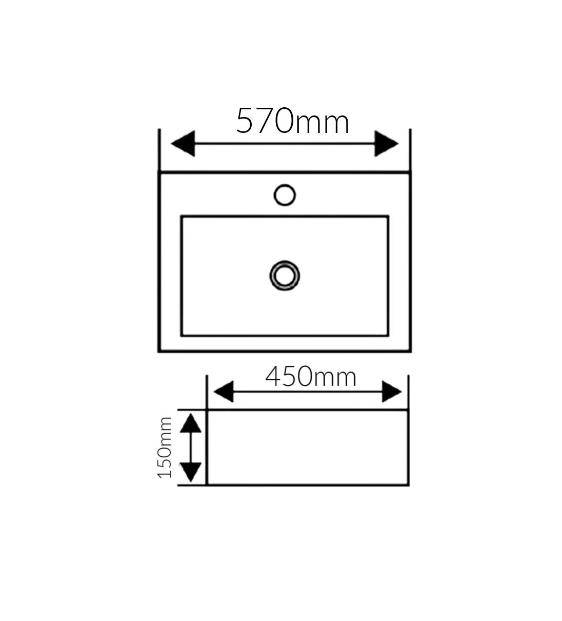 570*450*150 KROHLI Rectangle White Gloss Counter Basin with Overflow - Tap Provision