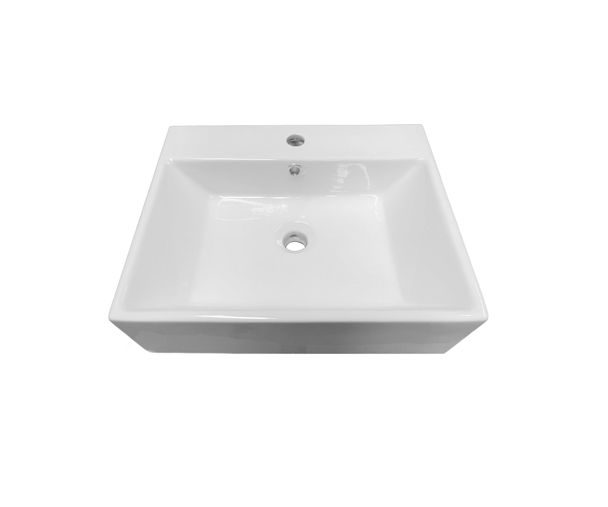515*430*145 KROHLI Rectangle White Gloss Counter Basin with Overflow - Tap Provision