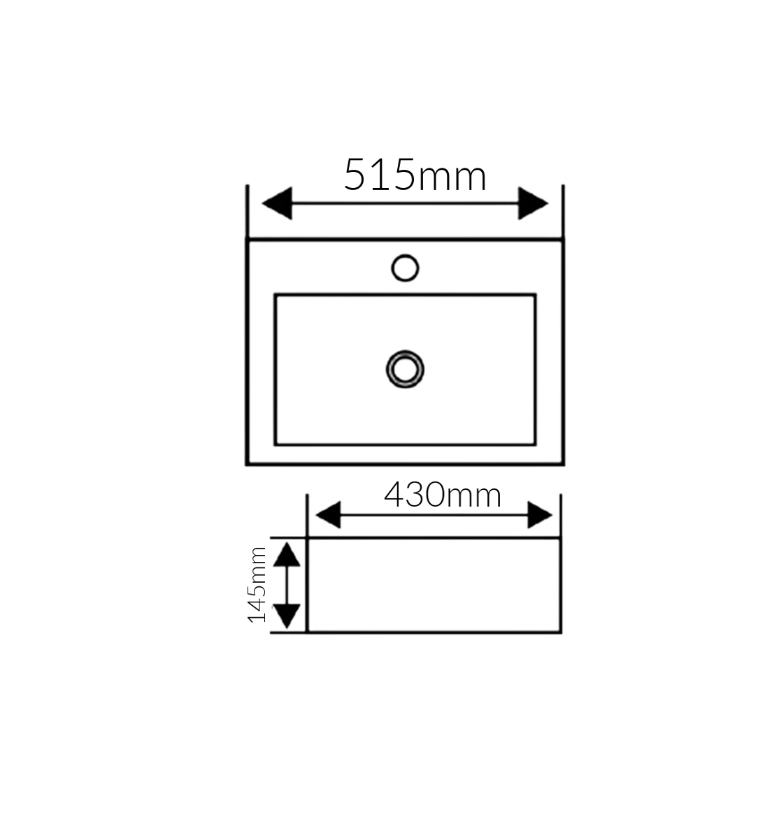 515*430*145 KROHLI Rectangle White Gloss Counter Basin with Overflow - Tap Provision