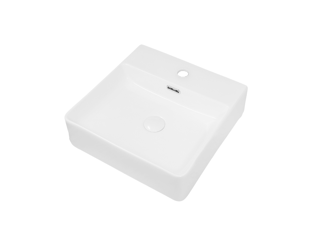 420*420*120 KHEUB Feather Edge Rounded Square White Gloss Counter Basin with Overflow - Tap Provision