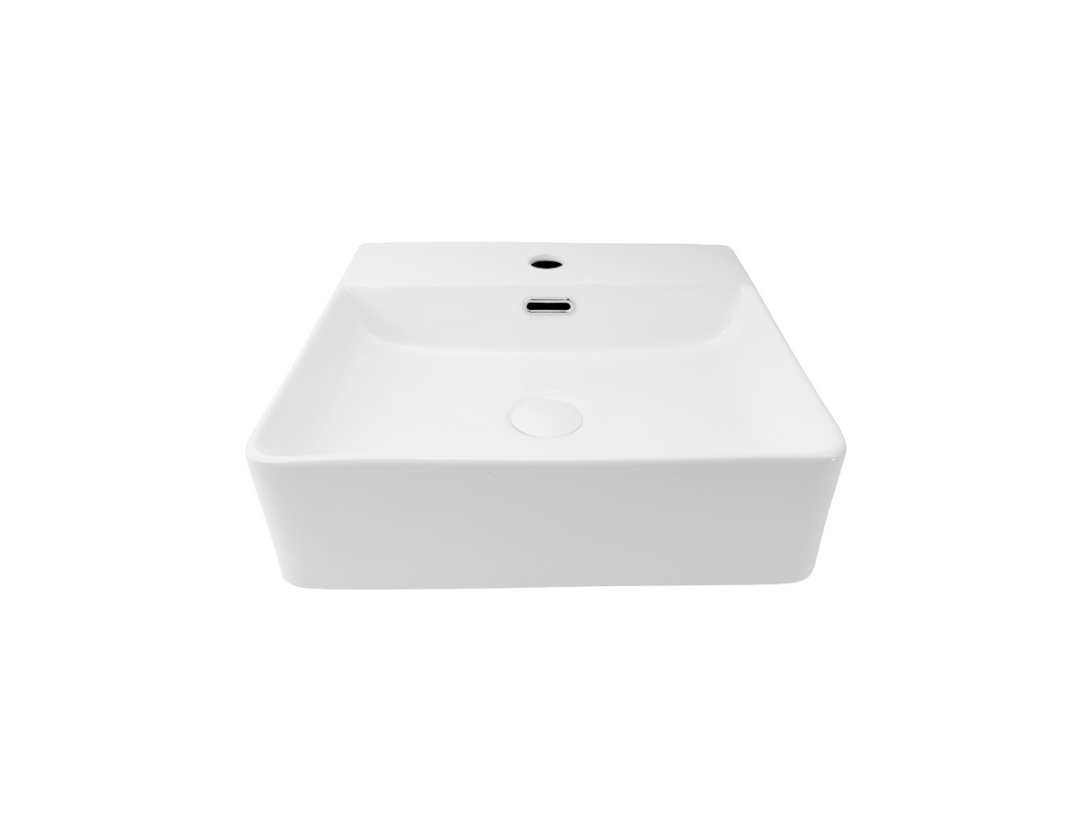 420*420*120 KHEUB Feather Edge Rounded Square White Gloss Counter Basin with Overflow - Tap Provision