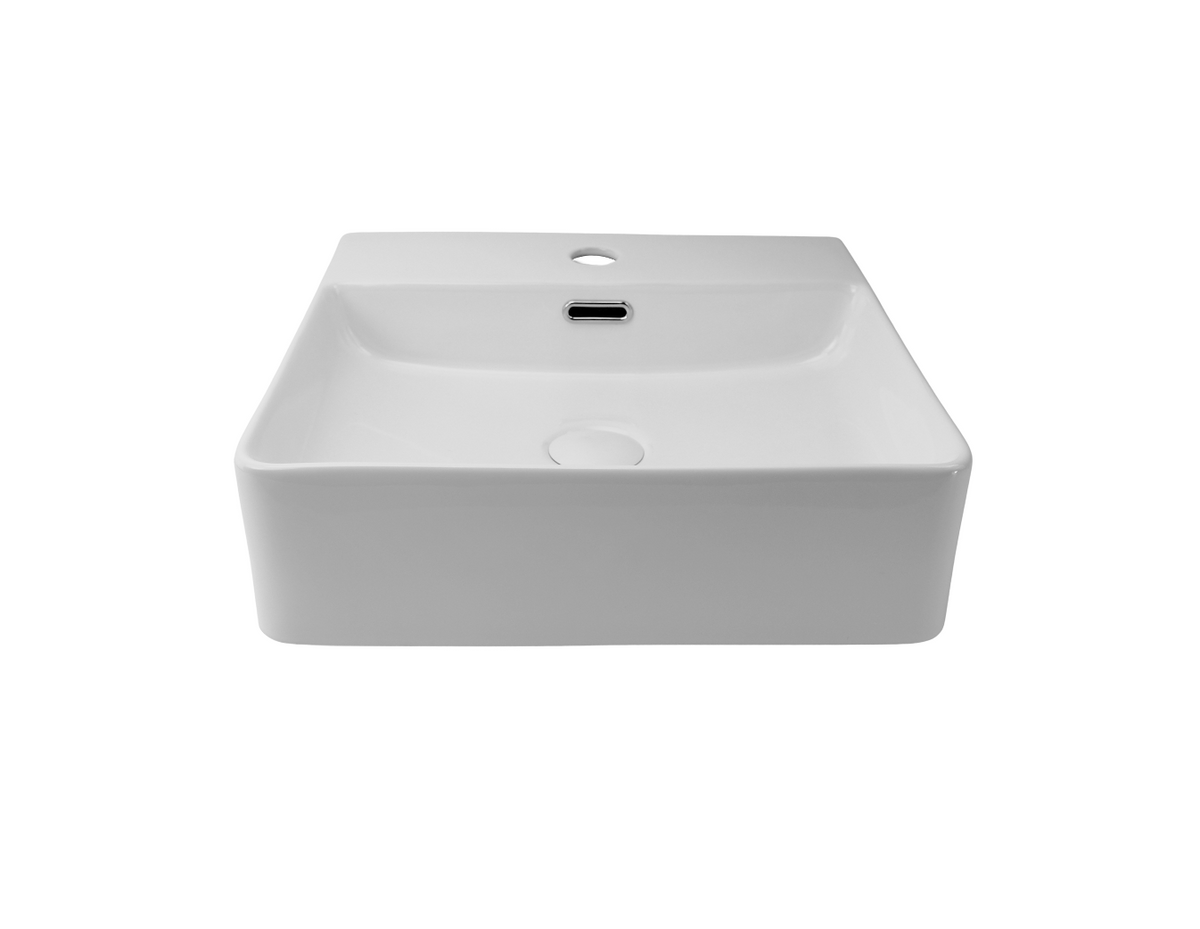 420*420*120 KHEUB Feather Edge Rounded Square White Gloss Counter Basin with Overflow - Tap Provision