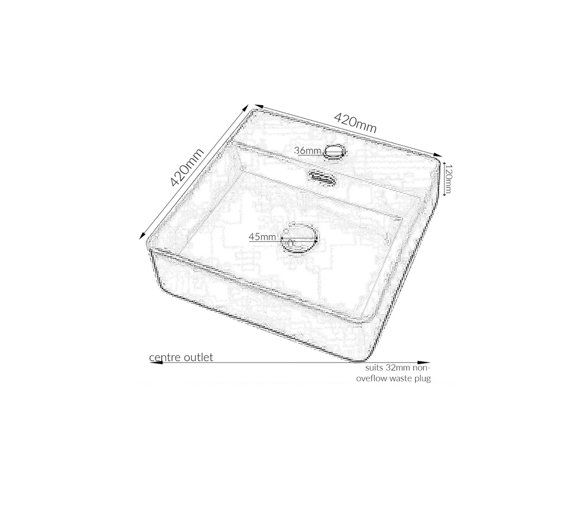 420*420*120 KHEUB Feather Edge Rounded Square White Gloss Counter Basin with Overflow - Tap Provision