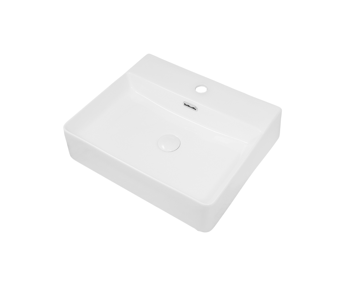 500*420*120 KHEUB Feather Edge Rounded Rectangle White Gloss Counter Basin with Overflow - Tap Provision