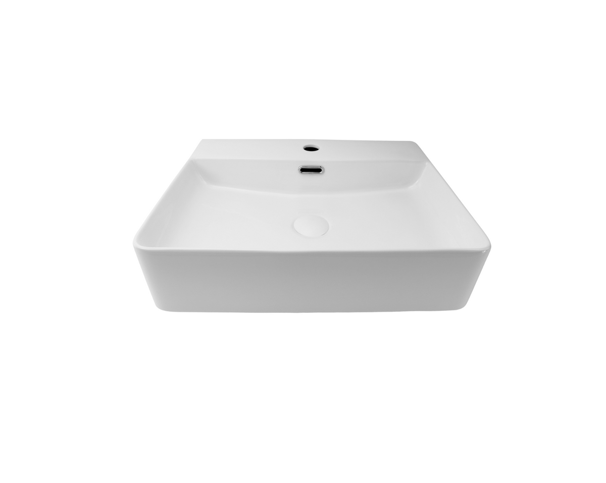 500*420*120 KHEUB Feather Edge Rounded Rectangle White Gloss Counter Basin with Overflow - Tap Provision