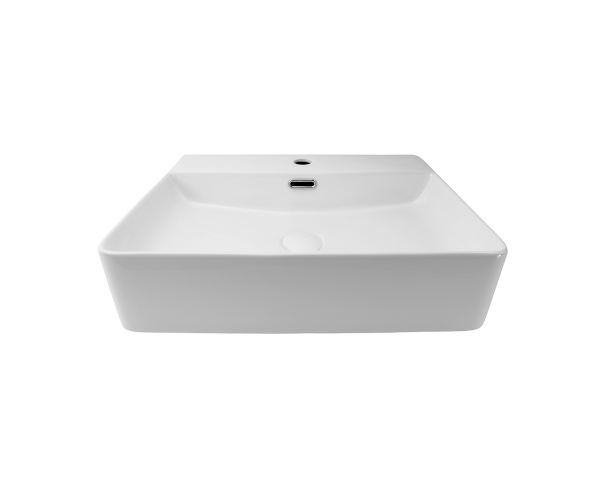 500*420*120 KHEUB Feather Edge Rounded Rectangle White Gloss Counter Basin with Overflow - Tap Provision