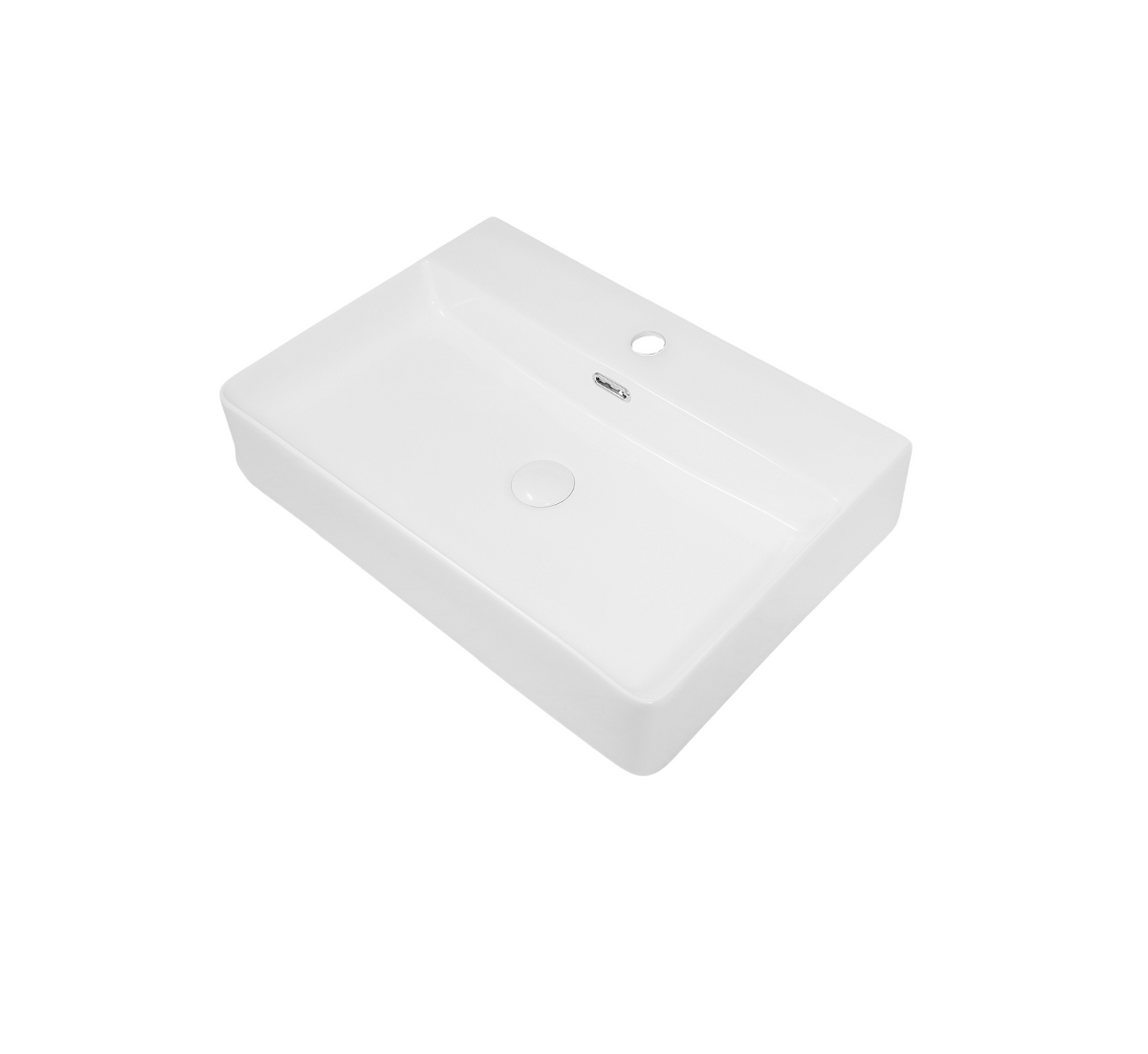 590*430*120 KHEUB Feather Edge Rounded Rectangle White Gloss Counter Basin with Overflow - Tap Provision