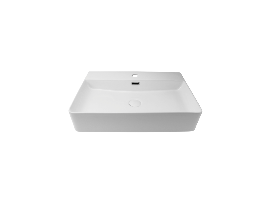 590*430*120 KHEUB Feather Edge Rounded Rectangle White Gloss Counter Basin with Overflow - Tap Provision