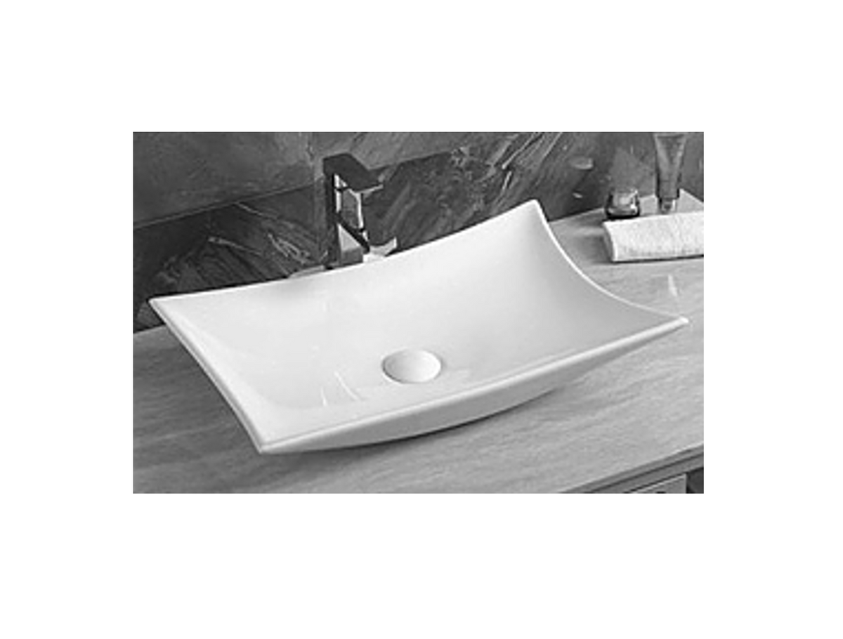 565*375*100 KROHLI Tapered Rectangle White Gloss Ceramic Counter Basin - Tap Hole Provision