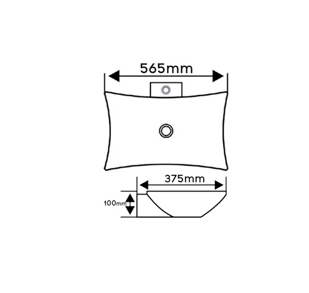 565*375*100 KROHLI Tapered Rectangle White Gloss Ceramic Counter Basin - Tap Hole Provision