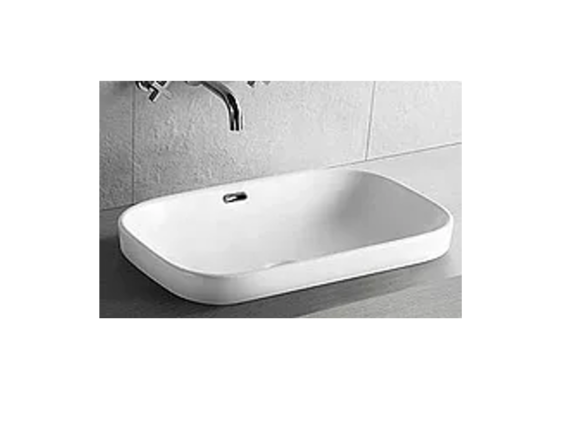 610*410*160/60 KROHLI Insert Curved Rectangle White Gloss Counter Basin with Overflow