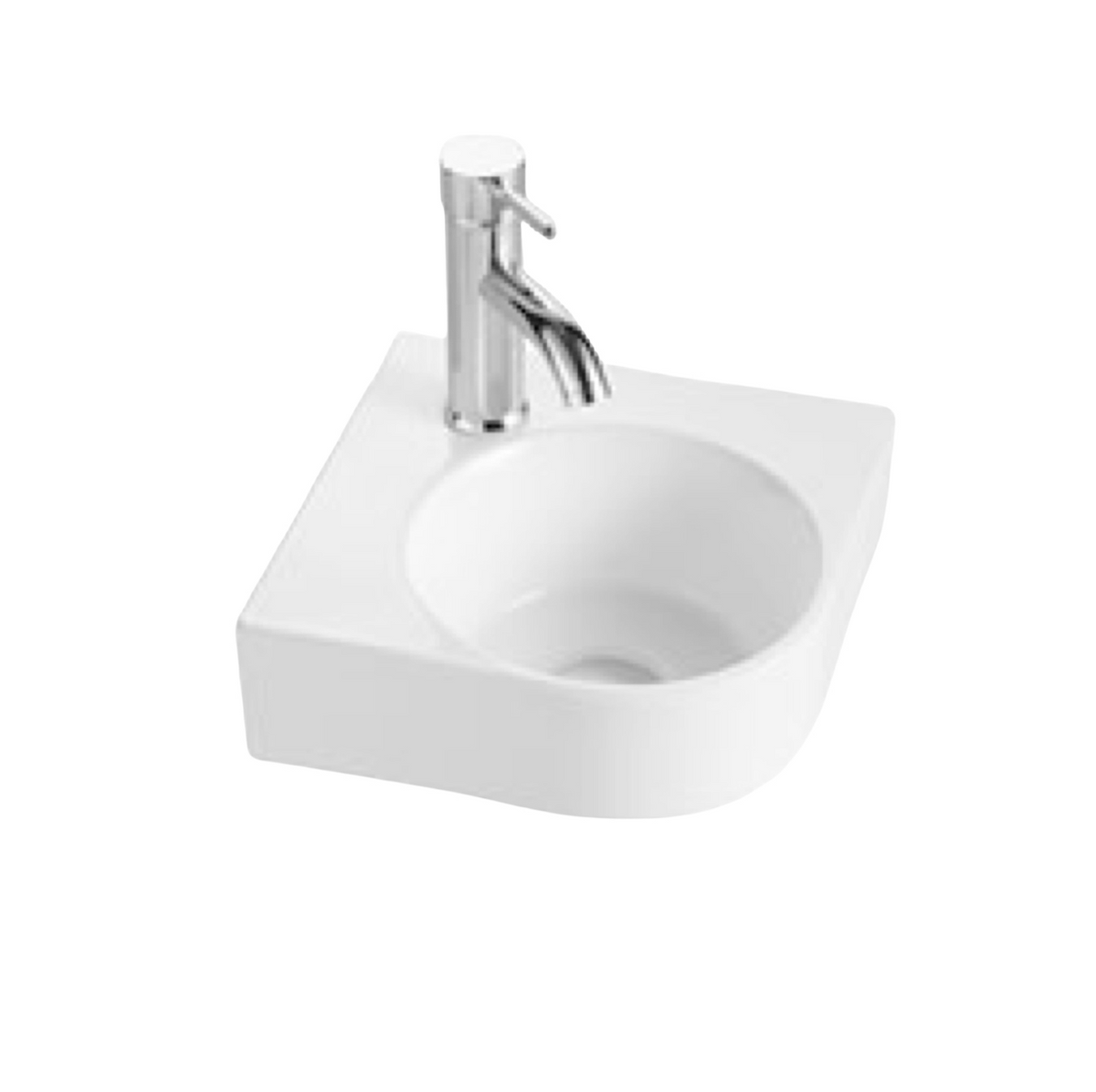 315*315*160 KROHLI Wall Hung Corner Square Rounded White Gloss Vanity Basin - Tap Provision