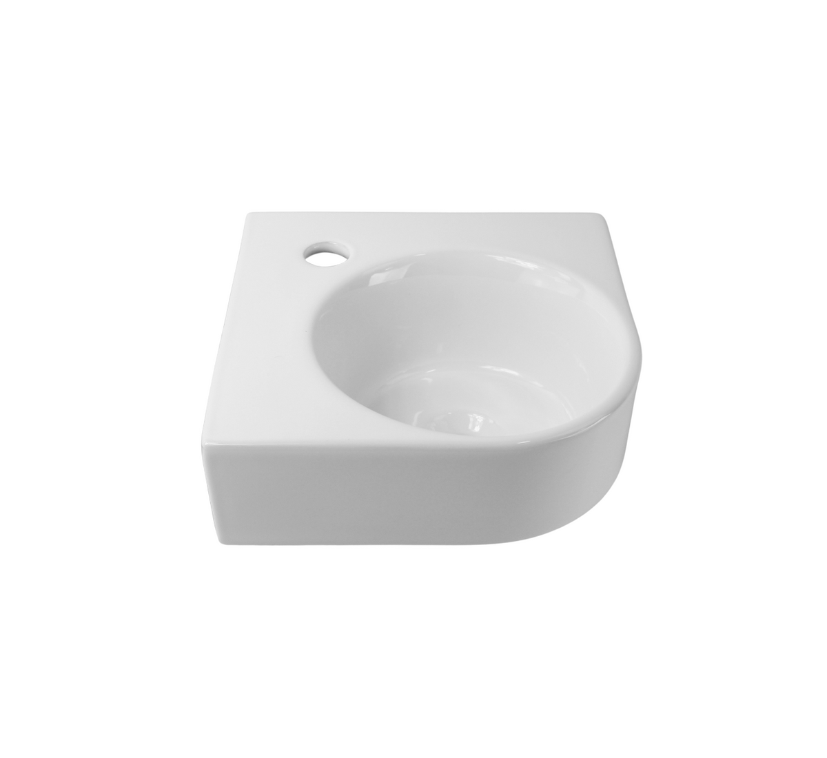315*315*160 KROHLI Wall Hung Corner Square Rounded White Gloss Vanity Basin - Tap Provision