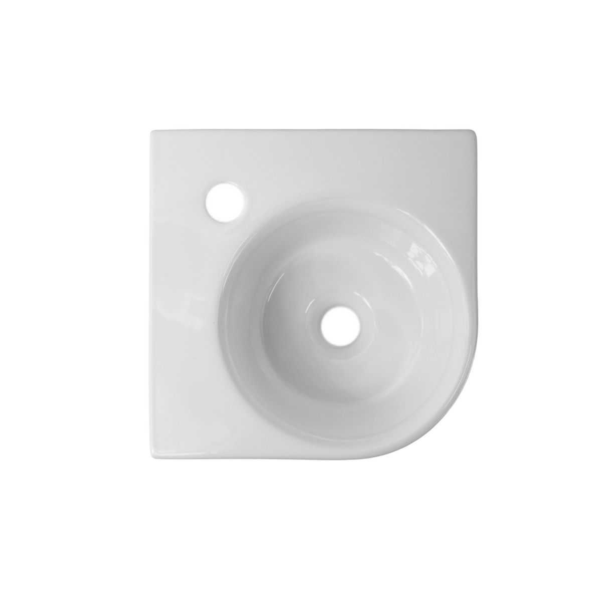 315*315*160 KROHLI Wall Hung Corner Square Rounded White Gloss Vanity Basin - Tap Provision