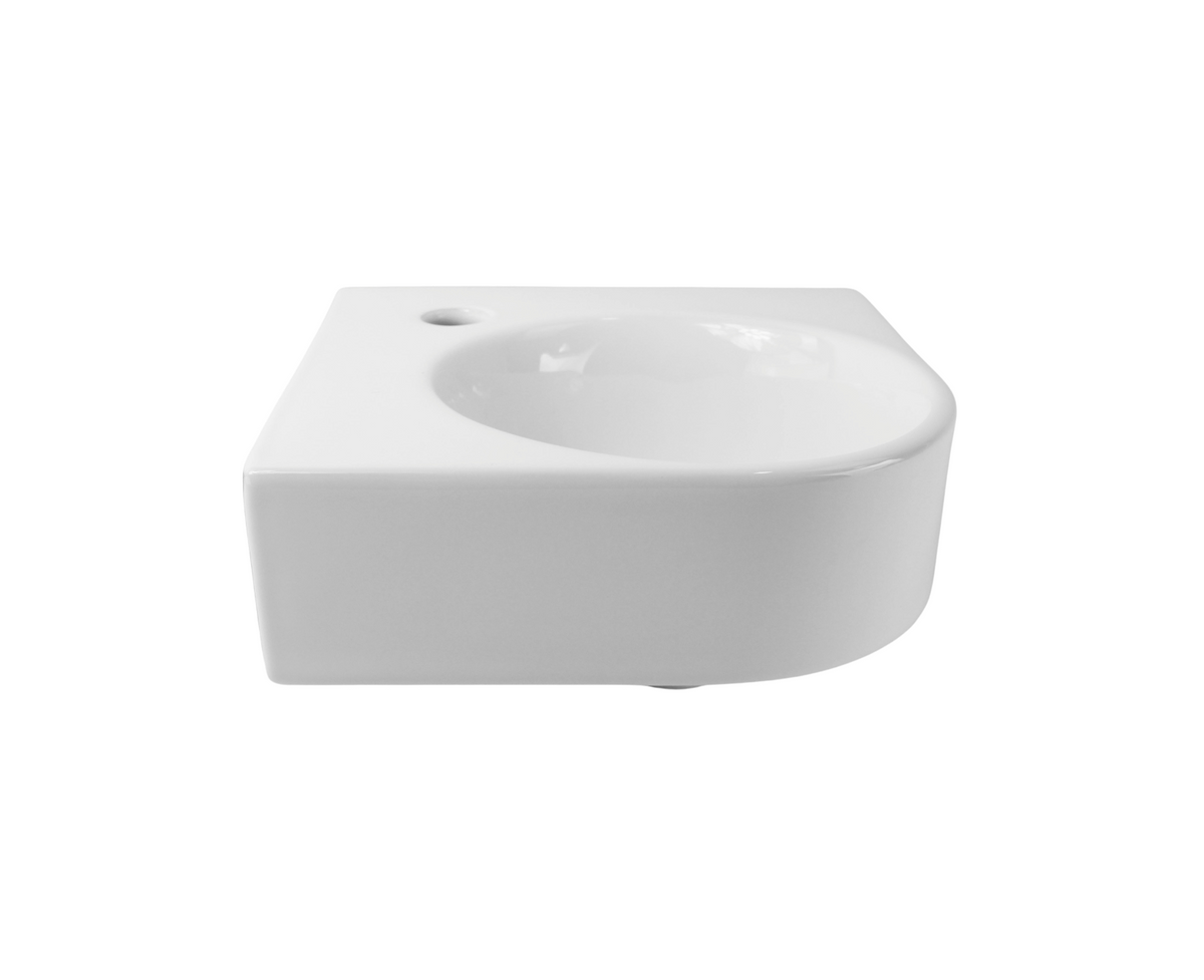 315*315*160 KROHLI Wall Hung Corner Square Rounded White Gloss Vanity Basin - Tap Provision