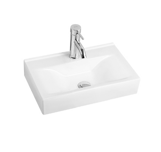 450*305*105 KROHLI Rectangle Compact Wall Hung White Gloss Ceramic Basin - Tap Provision