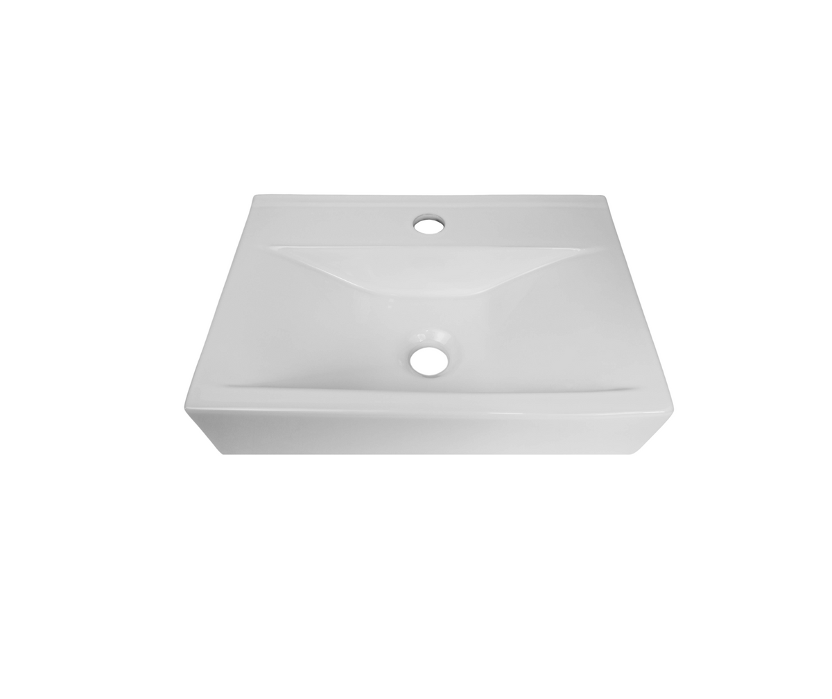 450*305*105 KROHLI Rectangle Compact Wall Hung White Gloss Ceramic Basin - Tap Provision