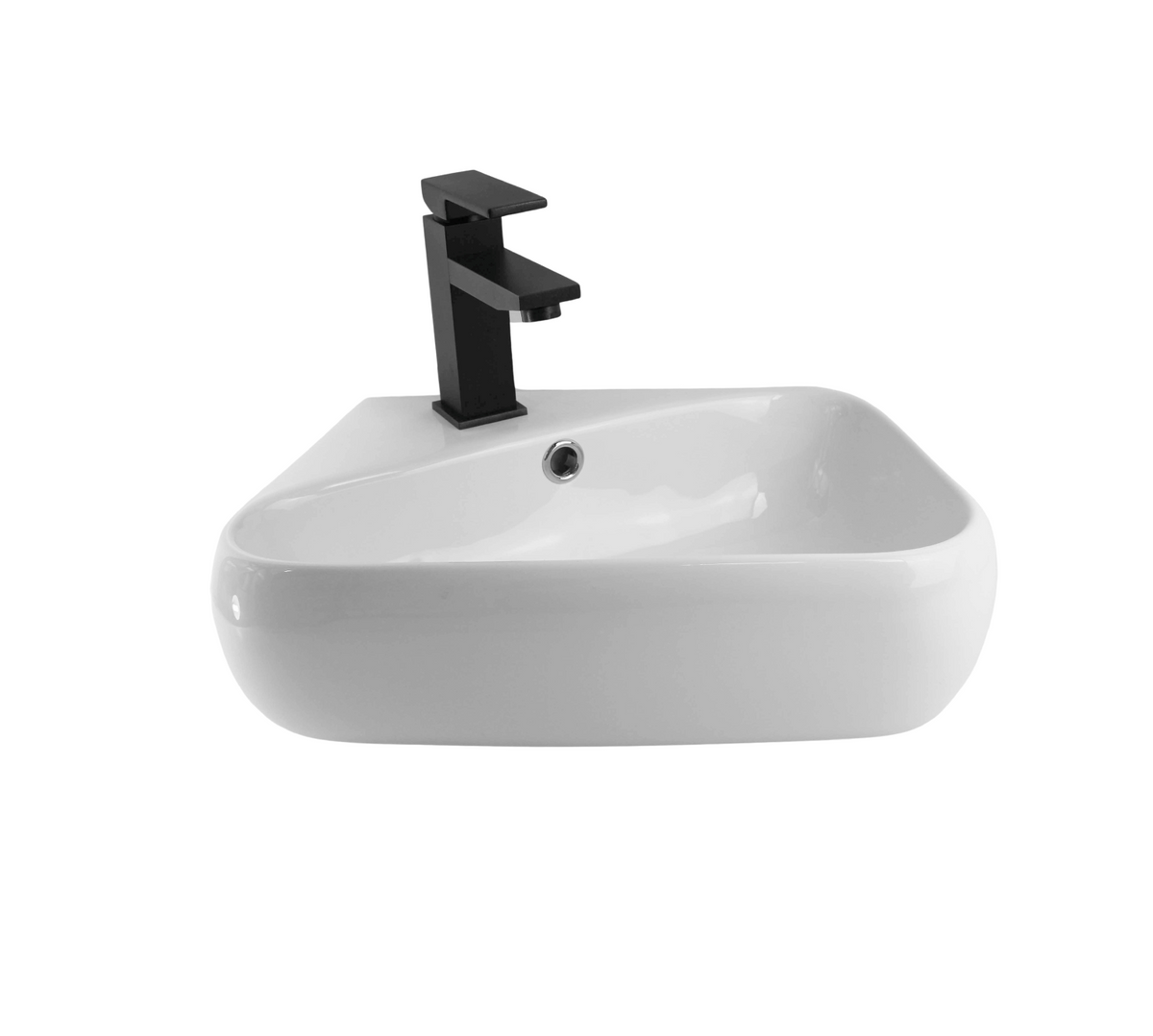 450*275*150/125 KROHLI Wall Hung Rounded Rectangle White Gloss Ceramic Basin with Overflow - Tap Provision