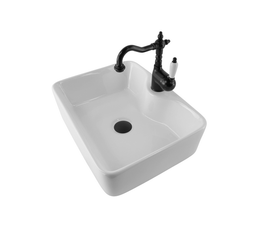480*370*130 KROHLI Rectangle Rounded White Gloss Counter Basin - Tap Hole Provision