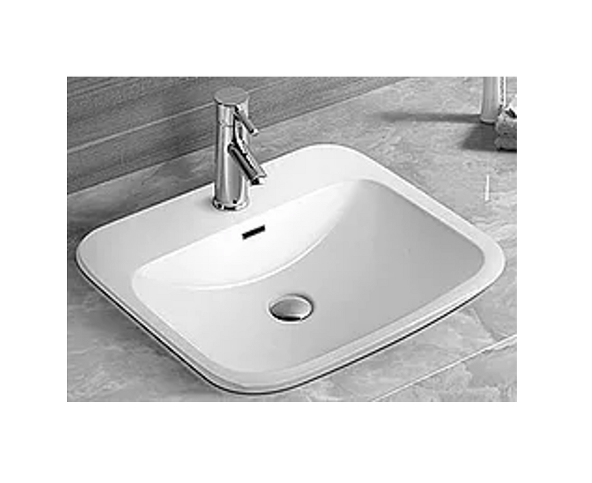 555*455*130 KROHLI Rounded Rectangle Tapered White Gloss Counter Basin with Overflow - Tap Provision
