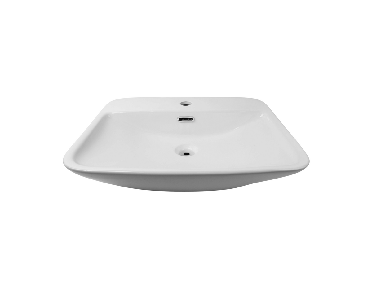 555*455*130 KROHLI Rounded Rectangle Tapered White Gloss Counter Basin with Overflow - Tap Provision