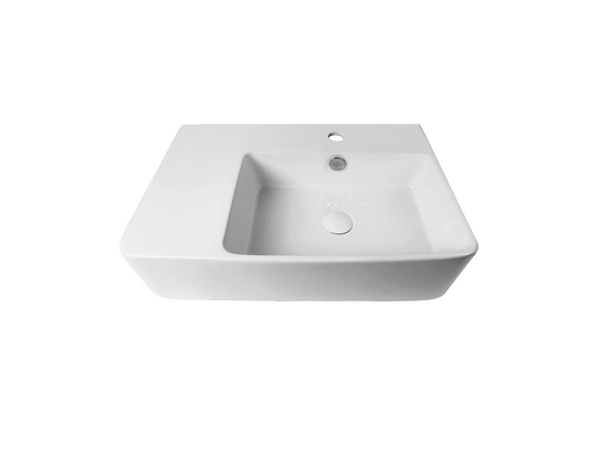 605*410*150 KROHLI Wall Hung Large Rectangle White Gloss Vanity Basin with Shelf & Overflow - Tap Provision