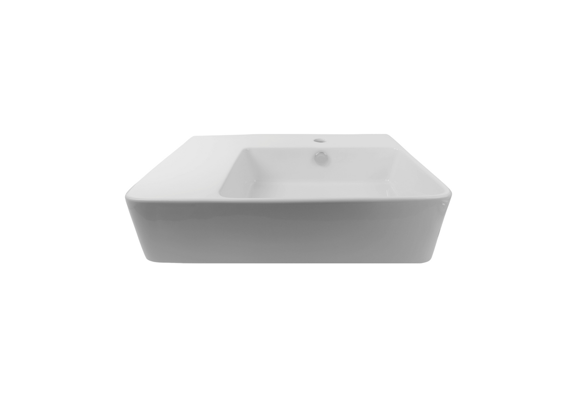 605*410*150 KROHLI Wall Hung Large Rectangle White Gloss Vanity Basin with Shelf & Overflow - Tap Provision