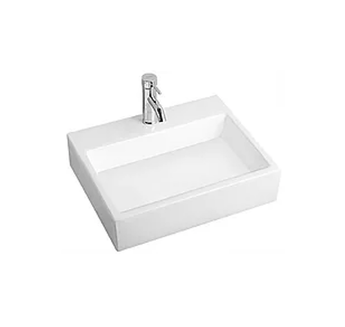 575*470*145 KROHLI Rectangle White Gloss Counter Vanity Basin with Hidden Waste - Tap Provision