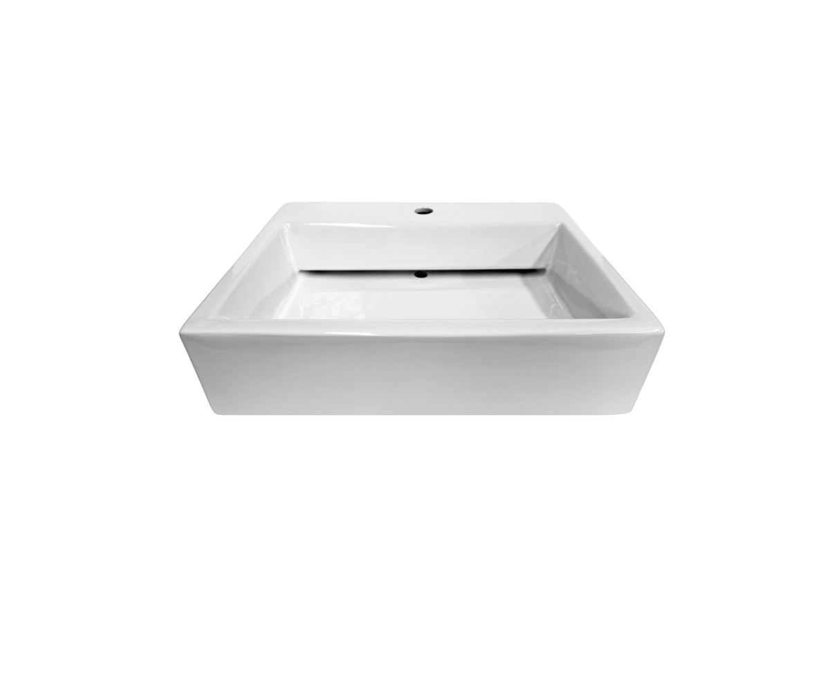 575*470*145 KROHLI Rectangle White Gloss Counter Vanity Basin with Hidden Waste - Tap Provision