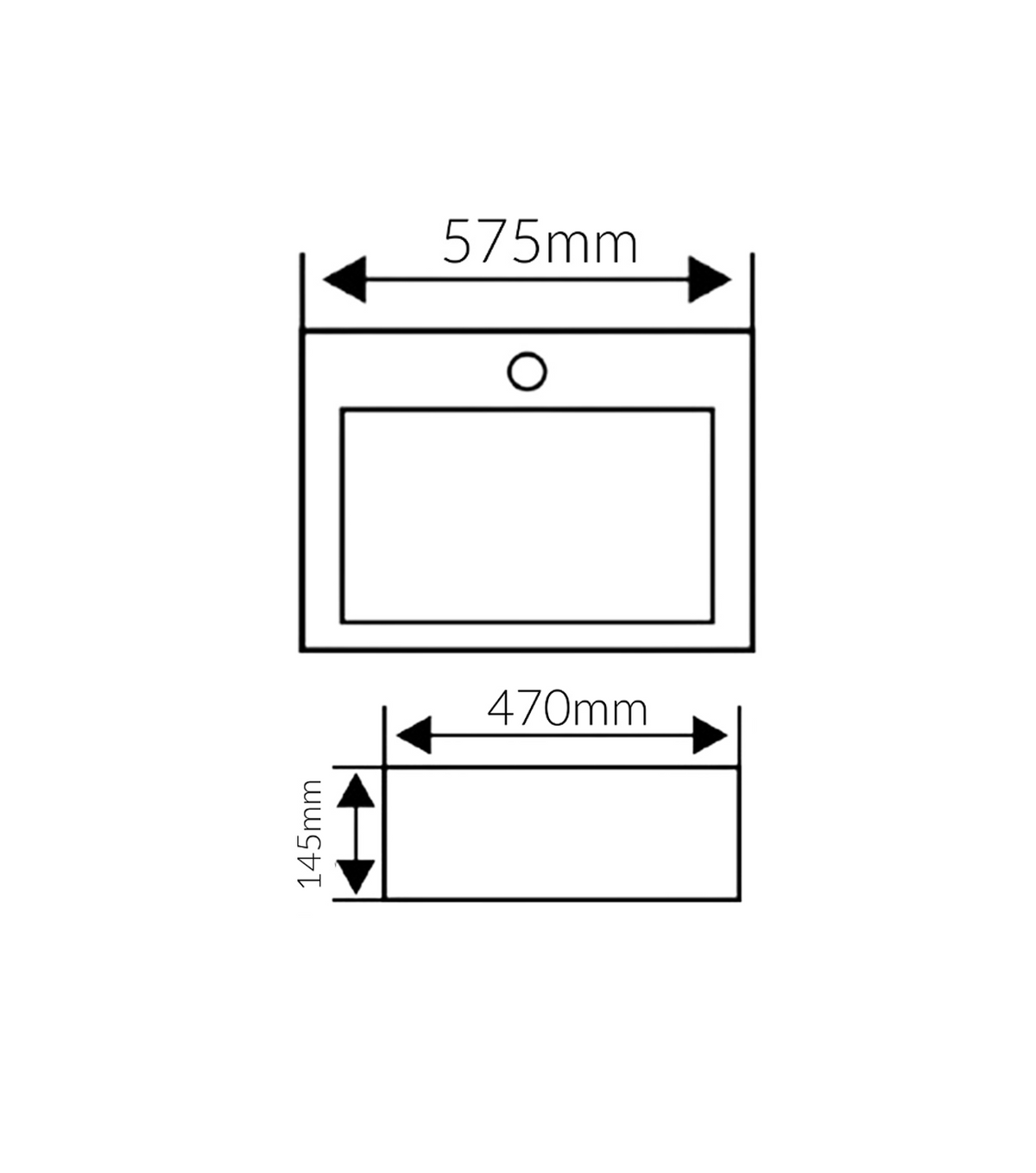 575*470*145 KROHLI Rectangle White Gloss Counter Vanity Basin with Hidden Waste - Tap Provision