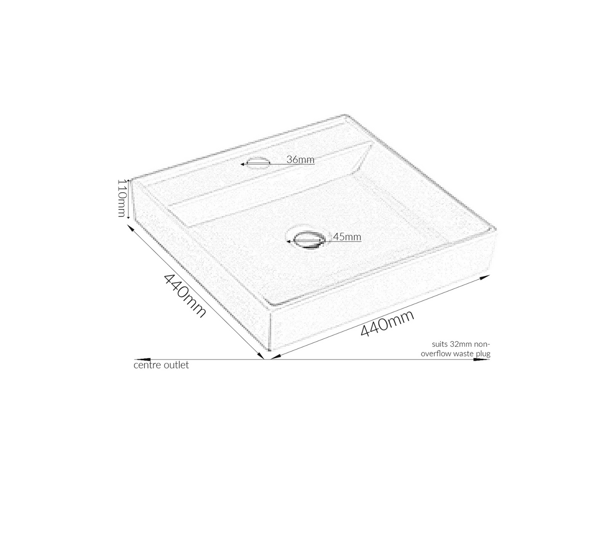440*440*110 KROHLI Square White Gloss Low Profile Counter Basin - Tap Provision