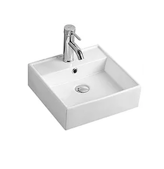 380*380*125 KROHLI Square Compact White Gloss Counter Vanity Basin with Overflow - Tap Provision