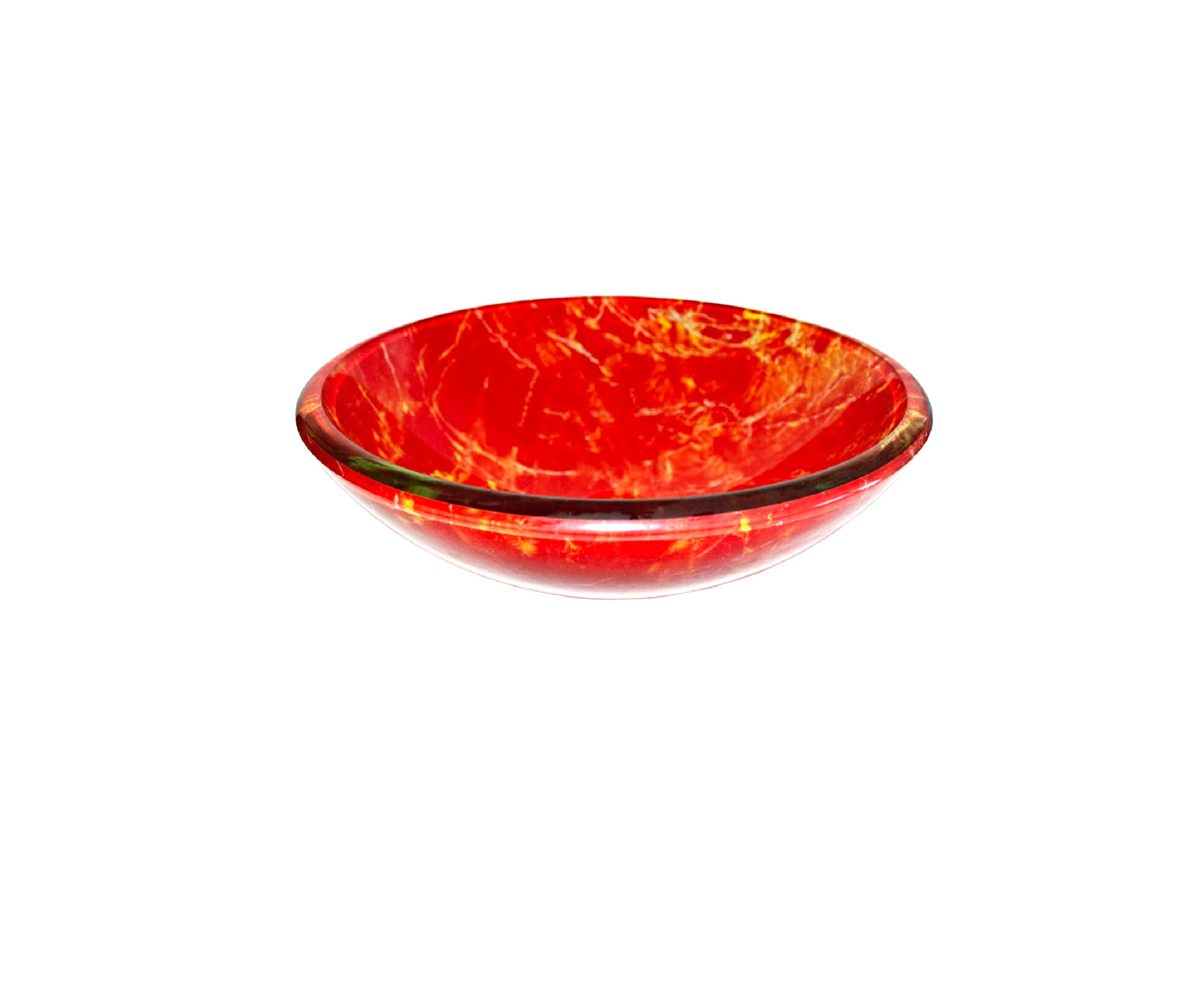 RED FUSION 420*140 Red Vein Round Double Layer Tempered Glass Countertop Vanity Basin