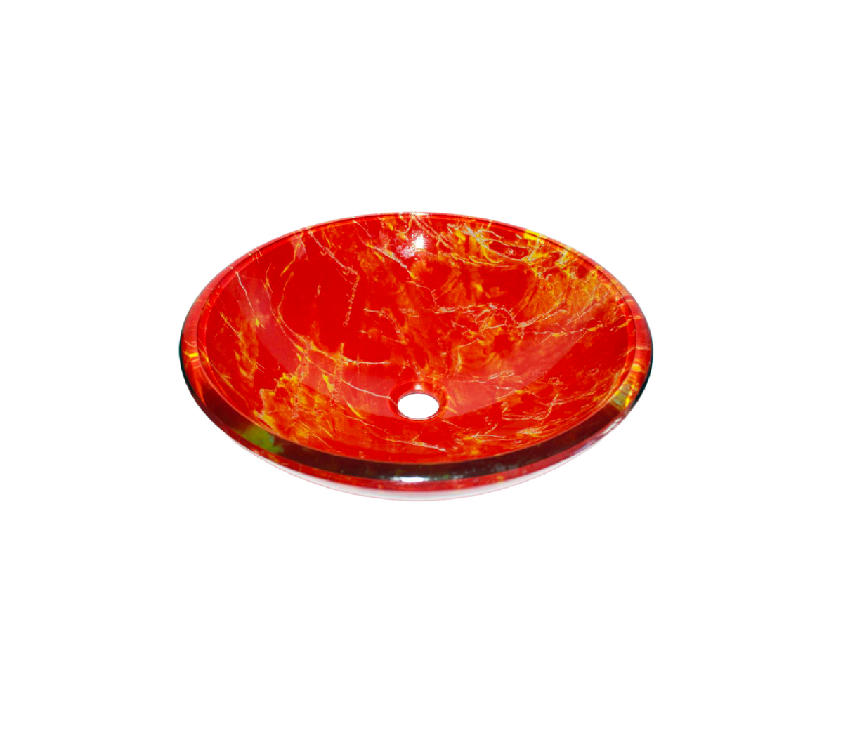 RED FUSION 420*140 Red Vein Round Double Layer Tempered Glass Countertop Vanity Basin