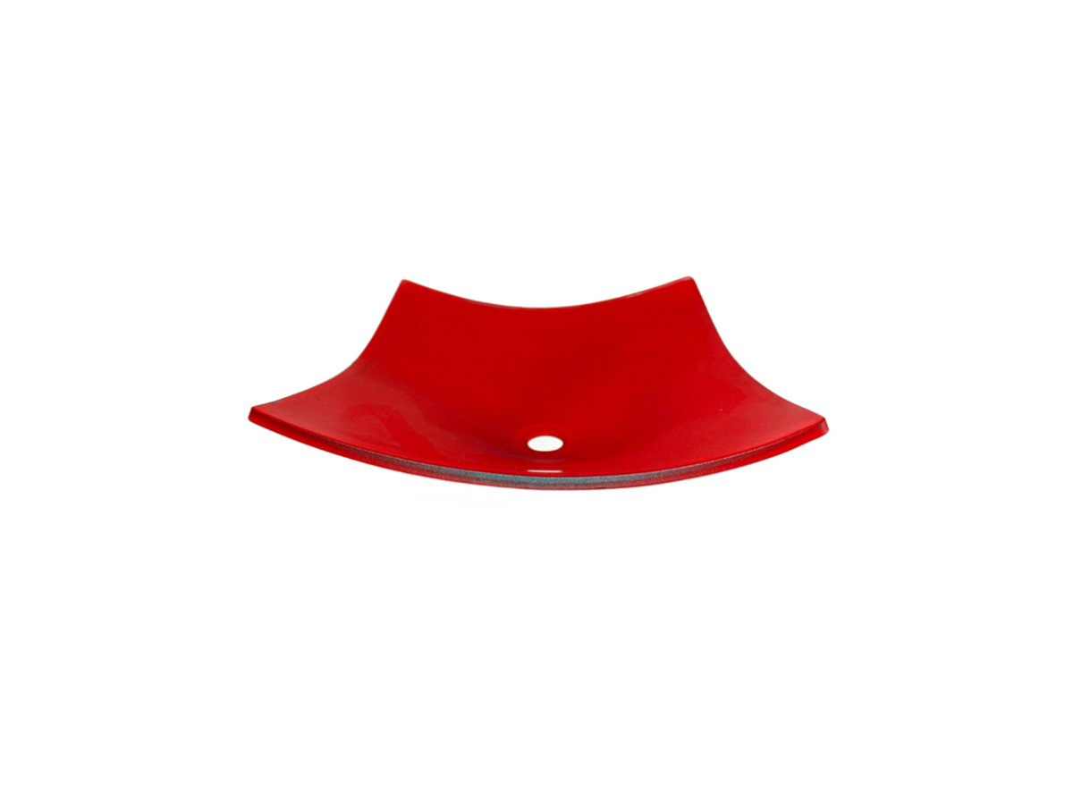 CONAN RED 470*470*135 Red Tapered Square Tempered Glass Vanity Basin