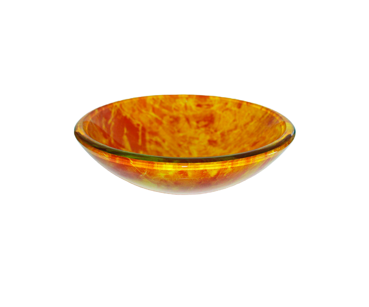 SUNBURST 420*140 Yellow * Orange Marble Vein Round Tempered Glass Double Layer Vanity Basin