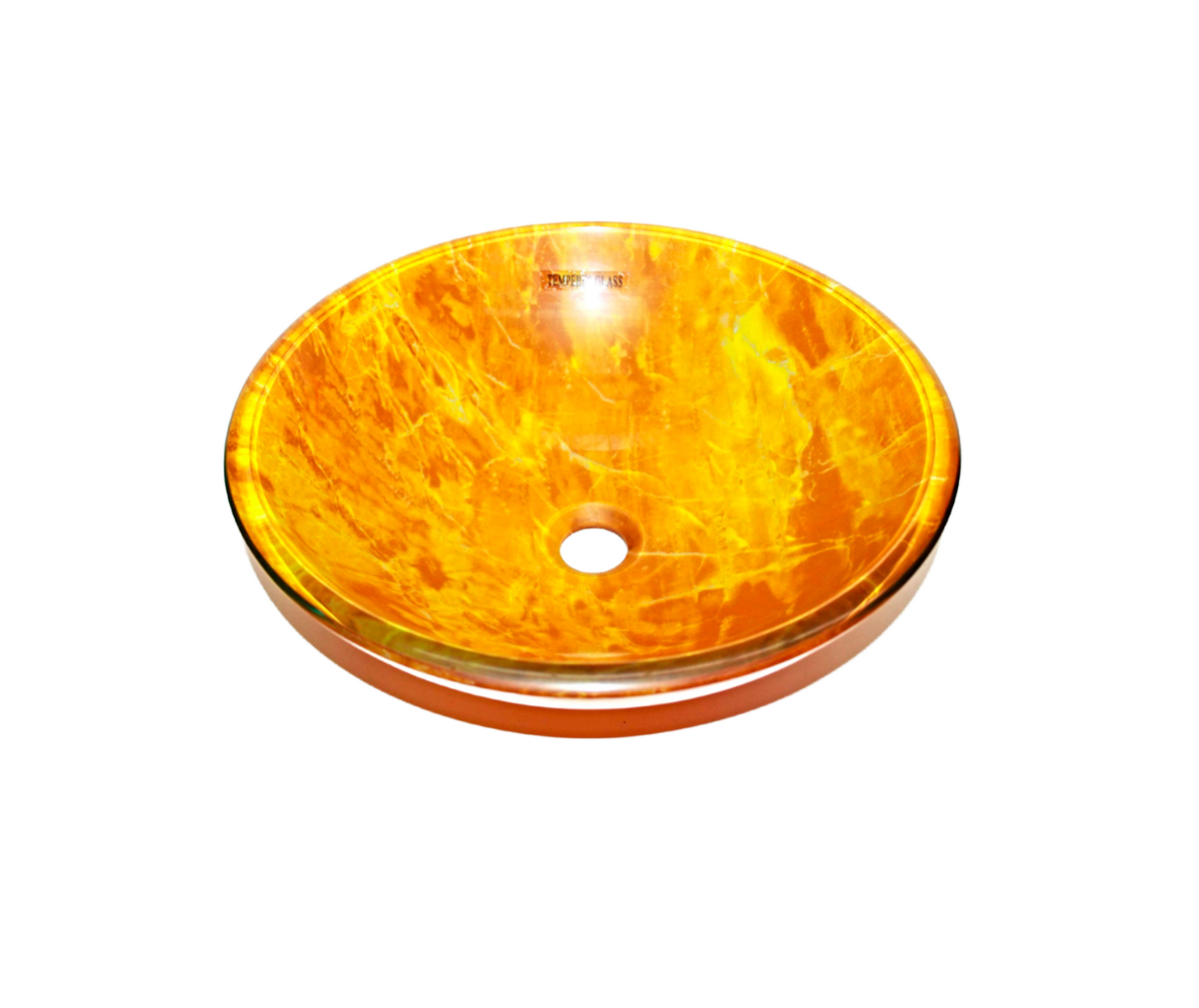 SUNBURST 420*140 Yellow * Orange Marble Vein Round Tempered Glass Double Layer Vanity Basin