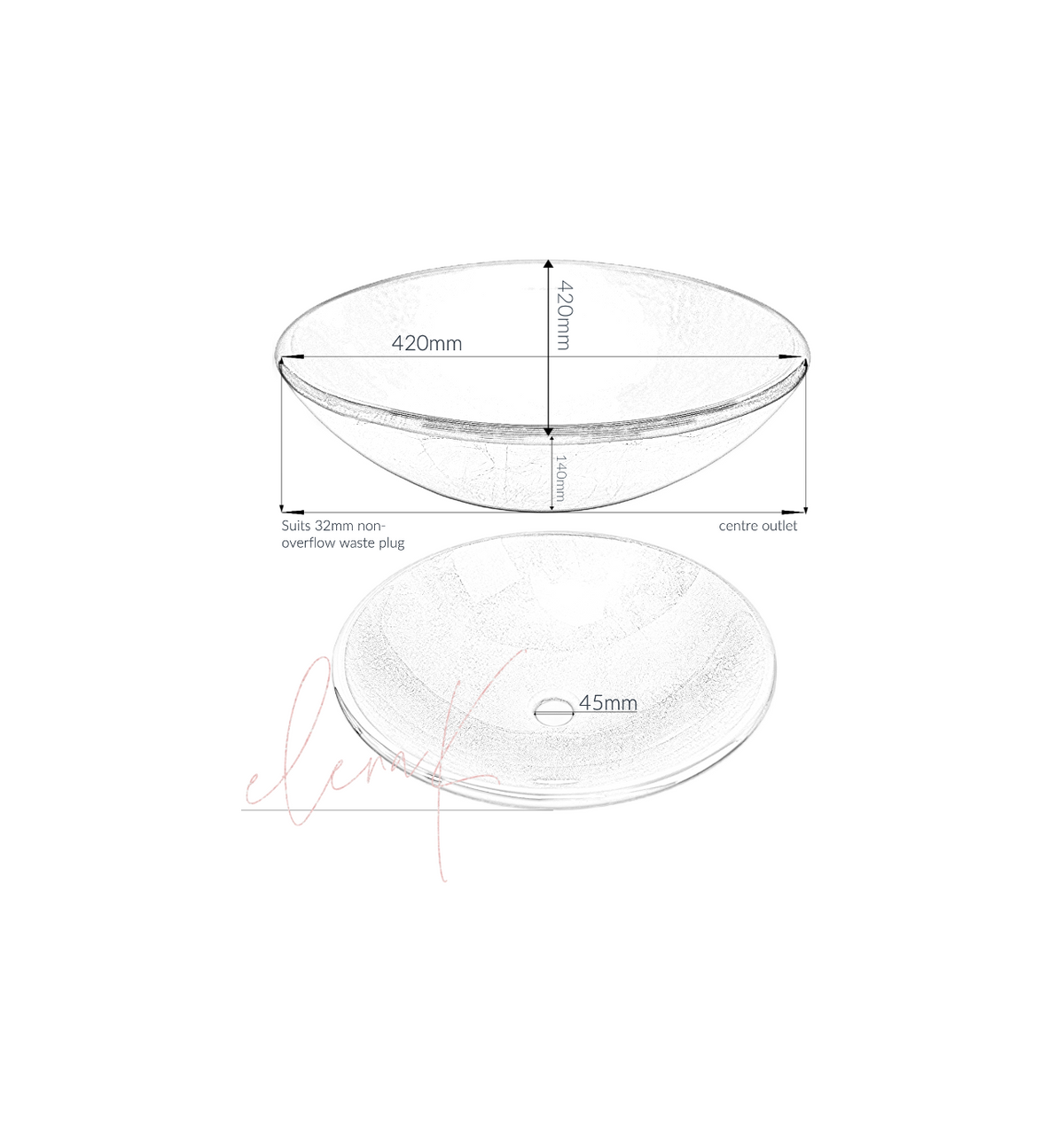 SUNBURST 420*140 Yellow * Orange Marble Vein Round Tempered Glass Double Layer Vanity Basin