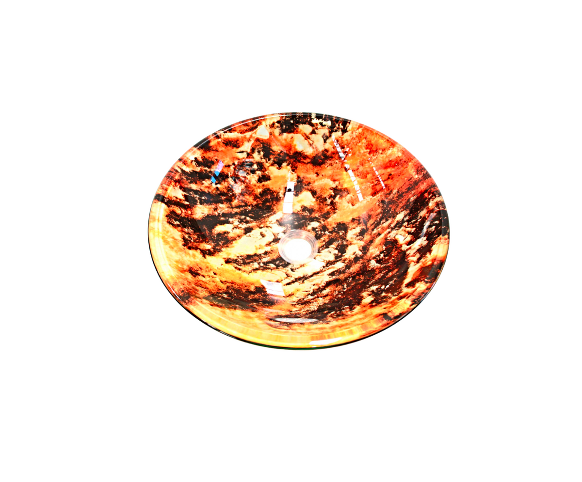 SUNKIST 420*140 Orange * Yellow & Brown Multi Double Layer Round Tempered Glass Vanity Basin