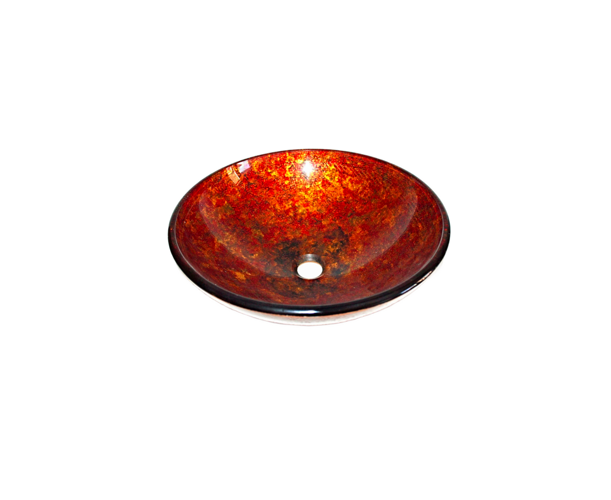 GOLDEN PALACE 420*140 Red * Gold & Orange Round Tempered Glass Vanity Basin