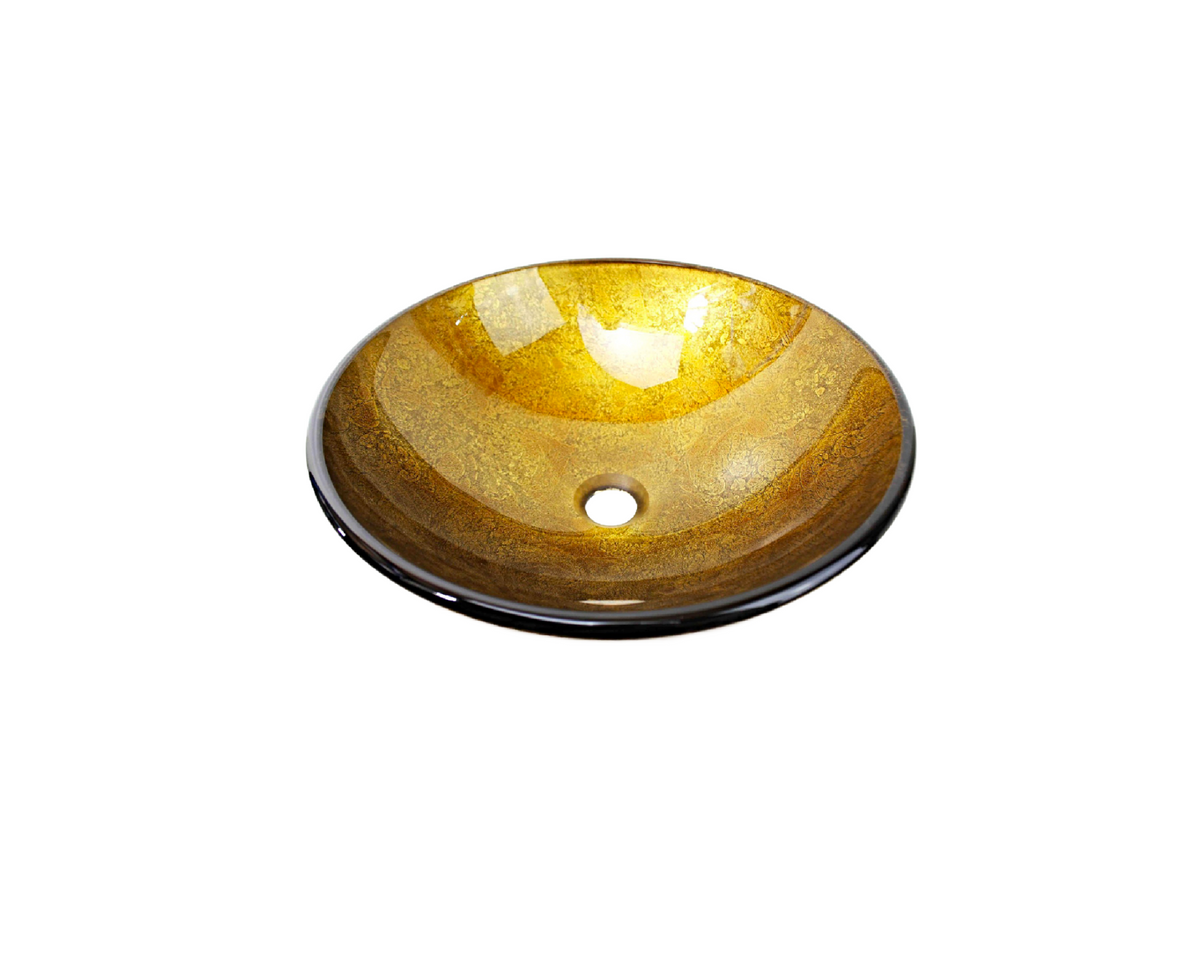 GOLDEN DUST 420*140 Dark Gold Round Tempered Glass Countertop Vanity Basin