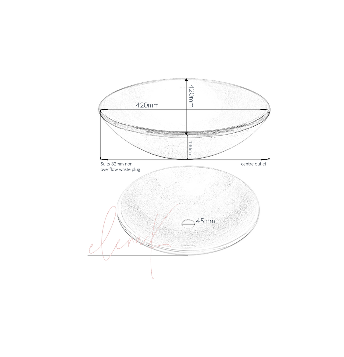 JASMINE 420*140 Gold * Black & Orange Round Tempered Glass Vanity Basin