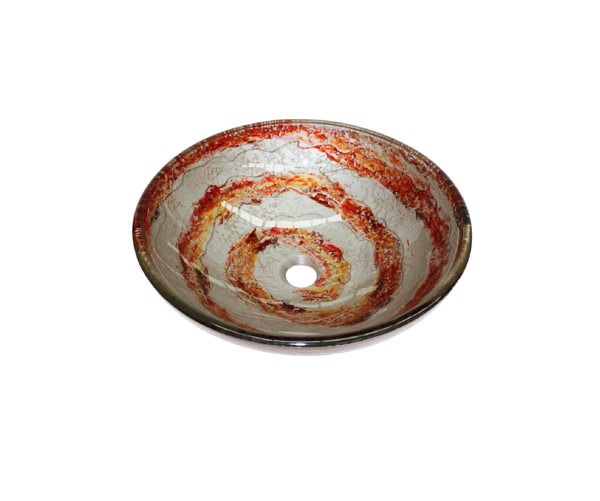 JARDEN 420*140 Orange * Silver Round Tempered Glass Vanity Basin