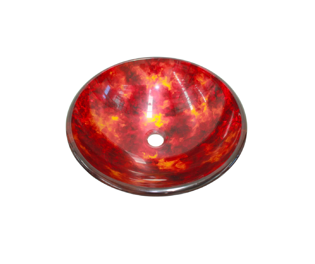CYCLONE 420*140 Red * Gold Round Tempered Glass Vanity Basin