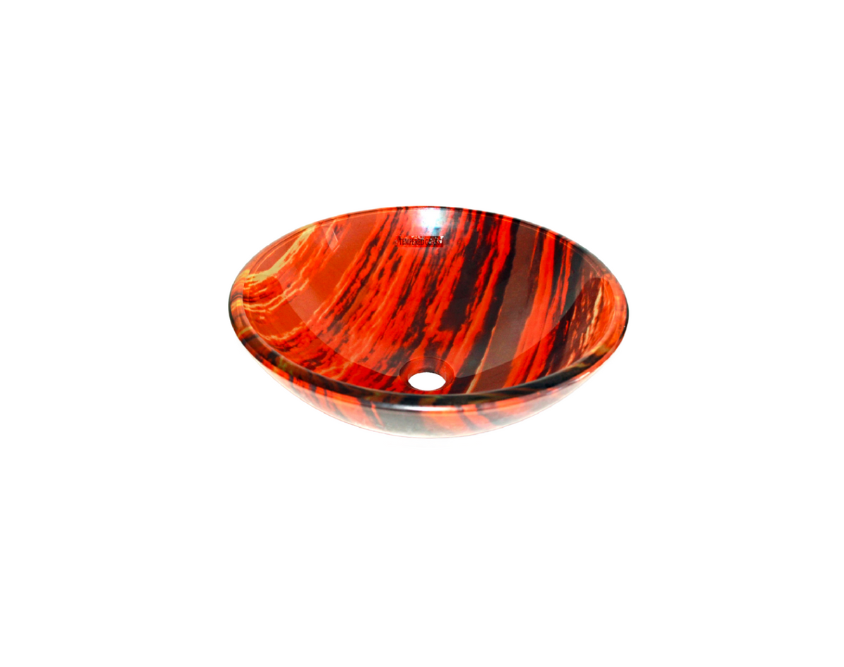 LAVA 420*140 Red * Orange & Brown Round Double Layer Tempered Glass Vanity Basin