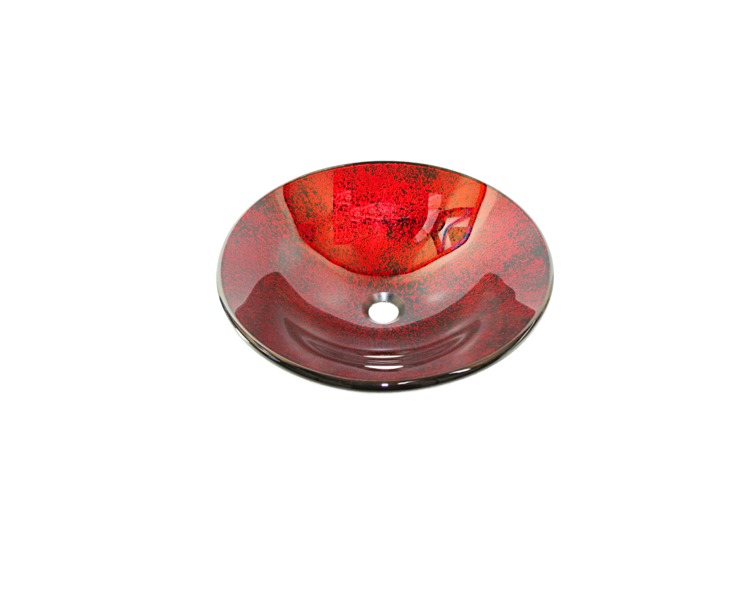 RED MIST 445*140 Red * Black Round Tapered Tempered Glass Countertop Vanity Basin