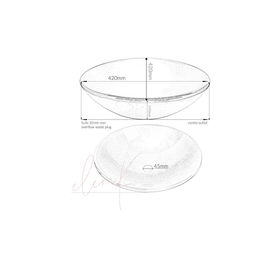 BURNT HUE 420*140 Round Salmon Pink * Black Tempered Glass Countertop Vanity Basin
