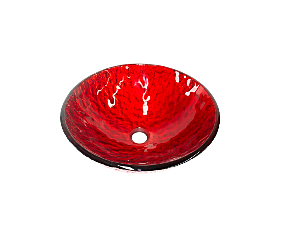 VOLCANO RED 420*140 Red Round Textured Tempered Glass Vanity Basin