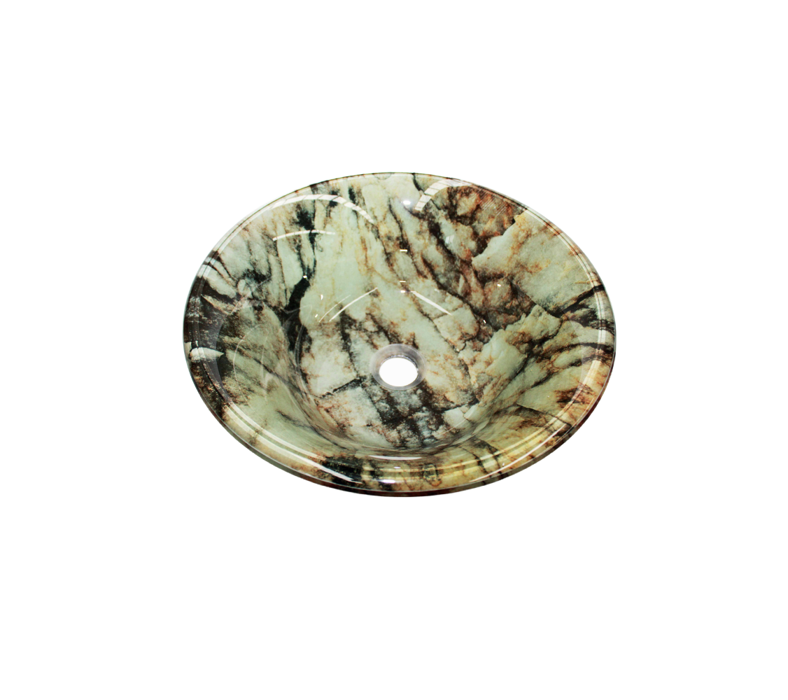 MARBLE ENON 420*140 Brown * Marble Effect Tapered Round Double Layer Tempered Glass Countertop Vanity Basin